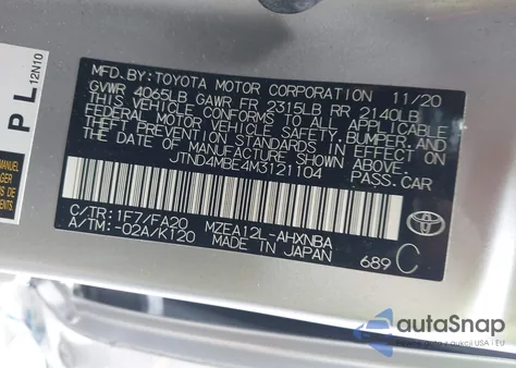 2021 Toyota Corolla Se from USA, damaged, VIN JTND4MBE4M3121104